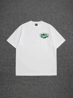 T-shirt blanc à manches courtes en jersey 100 % coton pour homme, coupe oversize, avec imprimé au dos, style streetwear décontracté