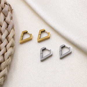 Geometric Huggie Earrings Gold Steel Color Various Shapes For Women - Product Image 4