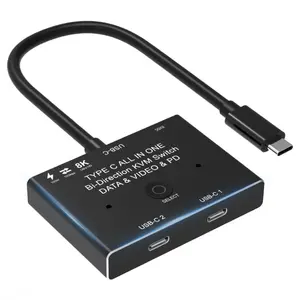 2 방법 8K USB C KVM 스위치 USB 3.1 유형 C 분배기 케이블 비디오 8K @ 30Hz 4K @ 120Hz PD 100w 10Gbps 데이터 전송 PC 모바일