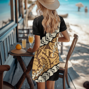 Fiji <span class=keywords><strong>Bula</strong></span> abito Casual manica corta stampato con tasche donna coppia abbinata abbigliamento all'ingrosso - Product Image 3