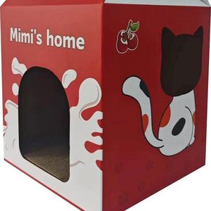 Milk Corrugated Paper Hard-Wearing <b>Cat</b> <b>Scratch</b> <b>Board</b> House Snap Button Closure Rectangle Shape Eco-Friendly Customizable Pet Bed - Product Image 4