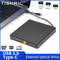 TISHRIC DVD externo USB3.0 lector POP-UP móvil externo tipo C RW REPRODUCTOR DE CD unidades ópticas para ordenador portátil de escritorio iMac