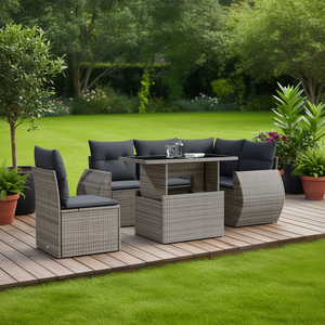 ชุดโซฟาหวายสีเทาเข้มสำหรับสวน 6 ที่นั่ง พร้อมเบาะรองนั่ง เฟอร์นิเจอร์กลางแจ้ง ดีไซน์ร่วมสมัย - Product Image 2