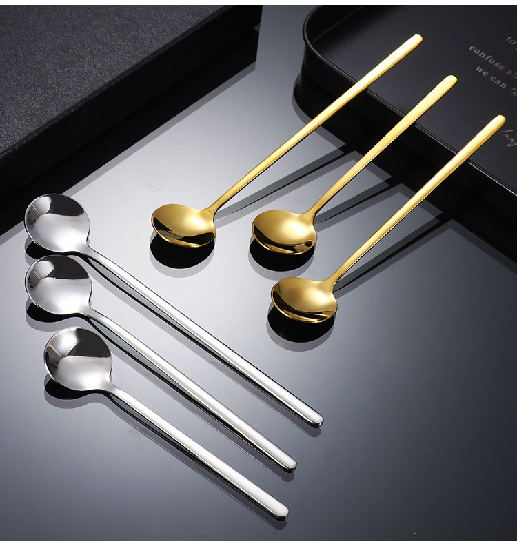 Estick Stainless Steel Long Handle Thickness Modern Design Golden Small Ice Coffee Mixing Spoon Household Hand Gift Wholesale · image 6