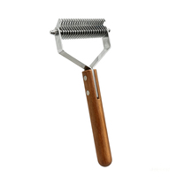 OEM ODM Brosse-peigne de toilettage double face en acier inoxydable à dents, avec manche en bois, pour démêlage et élimination des poils de chiens et chats
