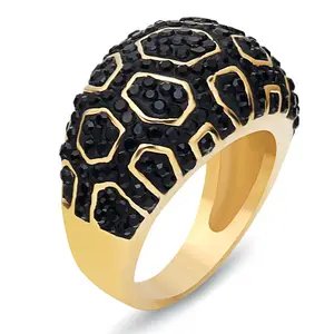 Unisex CZ Gold Stainless Steel Clay black and white Crystal Ring Men Women's Wedding Band