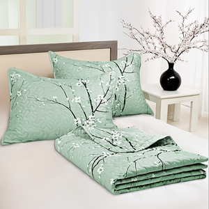 3PCS Multi-color Branch Blooming <strong>Plum</strong> Blossom Printed Quilted Pillowcase Bed Cover Set Hypoallergenic Machine-washable Polyester - Product Image 4