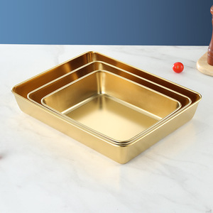 Stainless Steel Square <b>Tray</b> With Handles Flat Bottom Shallow Plate For Hotel Food Coffee <b>Tea</b> Serving - Product Image 2