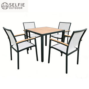 Ensemble de chaise de jardin et table en bois de polystyrène en Textilène imperméable moderne - Product Image 1