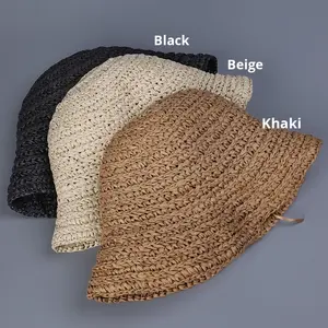 Sombrero de Paja Tejido a Mano para Mujer, Plegable, Protección Solar, Estilo Casual, para Playa, Viajes, Pesca - Product Image 3