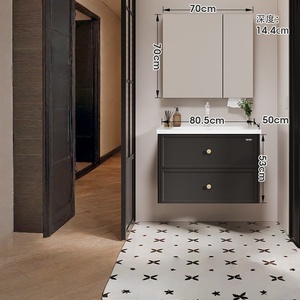 Meuble de salle de bain intelligent en aluminium nid d'abeille avec vasque intégrée en céramique style crème française et acier inoxydable - Product Image 3