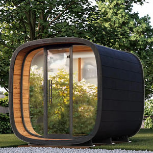 ساونا خارجية على شكل برميل تتسع لـ 4-6 أشخاص، ساونا بخار تقليدية كبيرة سوداء خارجية على شكل مكعب مع منظر بانورامي، كابينة خشبية مع موقد ساونا بقوة 9 كيلو واط - Product Image 3