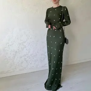 2024 New Ismaic Muslim Women Dress Fashion Temperament Slim Fit Ruffled A line Long Sleeved Abaya Dubai