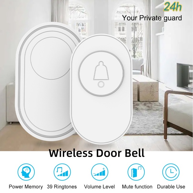 Wireless Doorbell Built in Battery 150M Remote Smart House Cordless Calling Bell Ring Gate Ringtone 220V