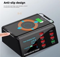 Chargeur USB sans fil 8 ports, station de charge rapide avec affichage LED, compatible avec les téléphones, les ordinateurs portables et les tablettes