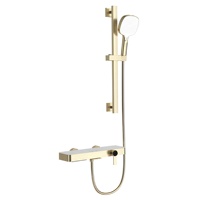Ensemble de douche mural moderne et minimaliste en alliage de cuivre avec grande douchette cascade, barre coulissante et boutons piano