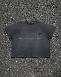 T-shirt ample en coton pour homme, effet vintage délavé, coupe décontractée, t-shirt en coton personnalisé vieilli - Product Image 1