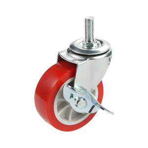 Red Pvc Caster Wheels 3 Inch Swivel With Side Brake For Furniture Industry - Product Image 4