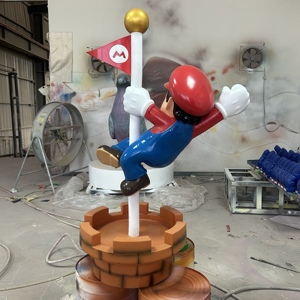Venta al por mayor al aire libre dibujos animados trabajador personaje tamaño real fibra de vidrio superhéroe Mario estatua colorida hecha a mano - Product Image 3