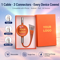 Câble de charge USB 3.1 personnalisé avec logo moderne, imprimé UV, en ABS, avec boîte cadeau de luxe, cadeaux promotionnels, souvenirs d'entreprise