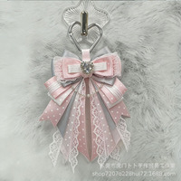 Porte-clés nœud en ruban fait main, breloque cœur en alliage, accessoire de sac, décoration pour bâton lumineux de cosplay