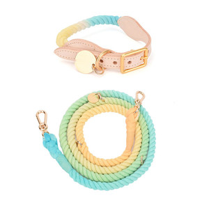 SinSky Conjunto de Correa de Collar de Mascota Personalizado Cuerda de Arcoíris Cuerda de Algodón Trenzada Correa y Collar de Perro de Cuero Suave Ajustable - Product Image 5