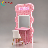 Ensemble de table de manucure avec arche LED personnalisée, vernis à ongles rose, pour salon, kiosque de centre commercial, stand de beauté pop-up, aménagement de boutique commerciale