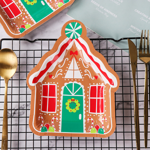 Moderne Weihnachts-Lebkuchenhaus-förmige Einweg-Pappteller für Winterfeiertage Partyzubehör Tischdekoration Umweltfreundlich - Product Image 4