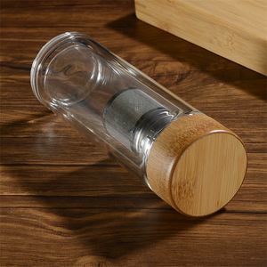 Bouteille en <span class=keywords><strong>verre</strong></span> à Double paroi avec couvercle en bambou, 450ml, avec passoire à thé - Product Image 3