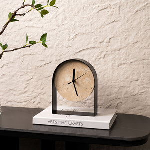 Huangdong Marble Wabi-Sabi Style Geometric Shape Minimalist Decorative Clock Huyo for Home Living Room TV Cabinet <b>Study</b> - Product Image 2