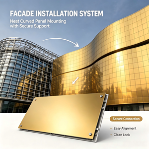 Panneau de mur-rideau en aluminium doré, revêtement de façade incurvé, système de mur extérieur pour bâtiment, hôtel, tour - Product Image 3