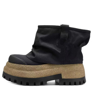Women's Thick Platform Short Denim Boots on Flat Soles Low Square <b>Heels</b> Ankle Boots Causal <b>Round</b> <b>Toe</b> Shoes - Product Image 2