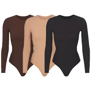 DAMOCHIC temel Bodysuits uzun kollu yüksek elastik günlük giyim tek parça Bodysuit temel Fit pürüzsüz Dupe Bodysuit kadınlar Tops