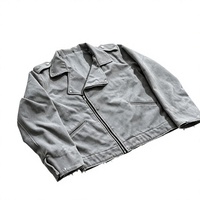 Veste en toile d'hiver pour homme, style streetwear, décontractée, en coton, coupe courte, effet délavé, style motard, avec fermeture éclair asymétrique, bords effilochés et revers, personnalisable