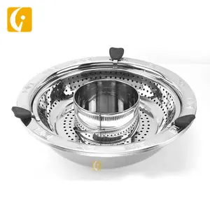 Chinese style stainless steel rotating chafing dish restaurant buffet hot pot