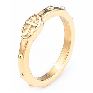 Anillo de Cruz con Rosario Religioso, Banda de Acero Inoxidable Chapada en Oro de 18K, Joyería Cristiana Católica Unisex para Fiestas, Vida Diaria, Oración y Bodas - Product Image 5