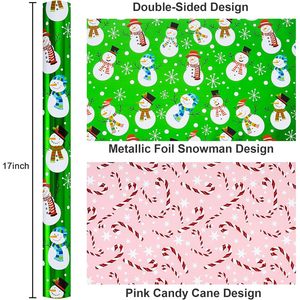 Green Christmas <b>Wrapping</b> <b>Paper</b> Snowman Design 17 Inch X 33 Feet Reversible Gift Wrap For Children Craft Use - Product Image 3