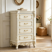 Commode haute en bois blanc sculptée de style européen, armoire de rangement vintage pour chambre à coucher, vente en gros