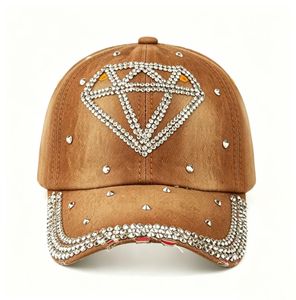 Casquette de baseball en jean tendance ornée de strass étincelants, effet vieilli, cloutée, en coton délavé, protection solaire extérieure - Product Image 2