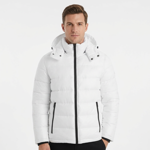 <b>White</b> <b>Men's</b> Hooded Puffer Jacket Winter Down Alternative <b>Coat</b> Zip Up Casual Outerwear - Product Image 2
