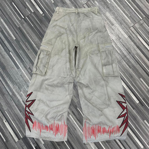 Calças <span class=keywords><strong>Jeans</strong></span> Vintage de Inverno Estilo Streetwear Masculino em <span class=keywords><strong>Denim</strong></span> Tricotado com Pernas Largas e Impressão em Seda Misturada Ajuste Solto OEM/ODM - Product Image 2