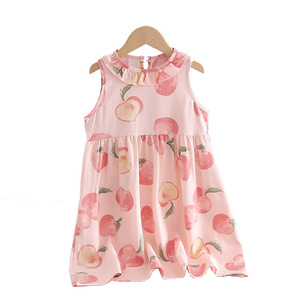 Robe pour filles 2024 Nouvelle collection été style bébé crêpe bulle col poupée princesse style occidental doux polyester coupe trapèze - Product Image 5
