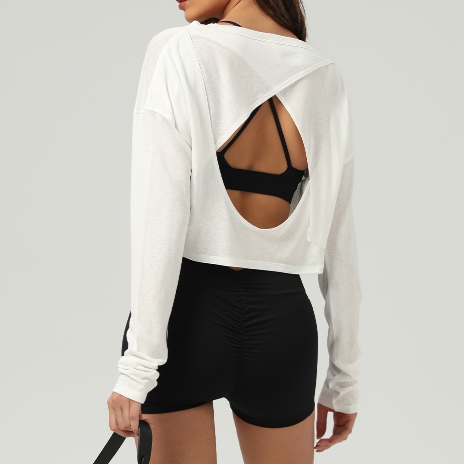 Women Custom Long Sleeve Pilates Blouse Ladies Backless Running Fitness Shirts Ballet Crop Top Fitness Yoga Wear