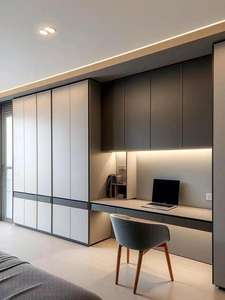 <span class=keywords><strong>Armoire</strong></span> de chambre intégrée sur mesure avec coiffeuse flottante et miroir rétroéclairé par LED pour hôtels et appartements de luxe - Product Image 4