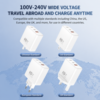 Chargeur universel GaN 65W 3 ports PD 3.0 à charge rapide Type-C avec prise pliable pour ordinateur portable, tablette et alimentation de voyage