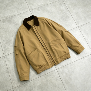 Blouson Varsity <span class=keywords><strong>Homme</strong></span> Kaki en Velours Côtelé à Col et Manches Raglan, Fermeture Éclair Intégrale, Grandes Poches Plaquées, Manteau Décontracté Fin, Respirant, Coupe-Vent, Style Vintage - Product Image 1