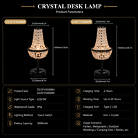 Lampes de table sans fil IP65 en cristal noir, simples, pour centres de table de mariage et de fête, avec contrôle tactile, écologiques, flexibles, alimentation CC