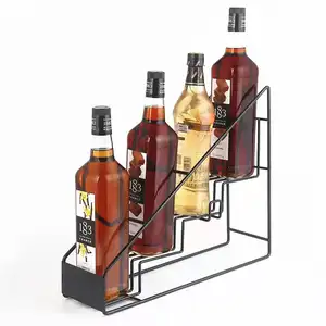 Soporte de exhibición de botellas de vino, estante de almacenamiento de sirope de Metal de cuatro niveles, color negro
