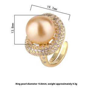 Dainty High Quality Eco-friendly Copper Gold Plated 14mm Golden Large Shell Pearl <b>Ring</b> for Premium Gift Giving - Product Image 2