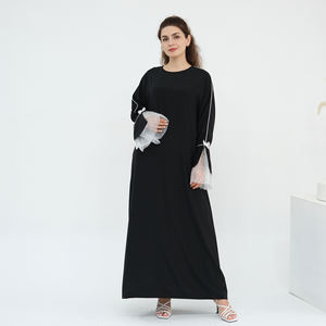 Loriya 2025 Eid Nuovo Abaya Musulmano <span class=keywords><strong>Abbigliamento</strong></span> Islamico da Donna Elegante Nida Pizzo Nero Abaya Chiuso Dubai Abiti Modesti da Donna - Product Image 4